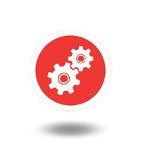 Icono rojo engranajes de maquinaria industrial-asteclub