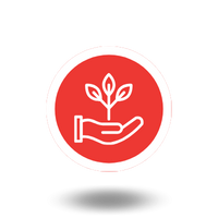 Icono rojo mano con un árbol , lubricante protección ambiental-asteclub